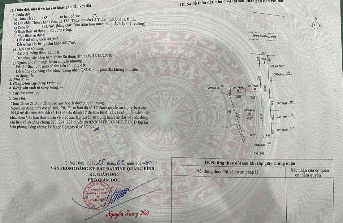 Đất thổ cư 500m² Thái Thủy, Lệ Thủy giá chỉ 140 triệu - Đầu tư sinh lời ngay!