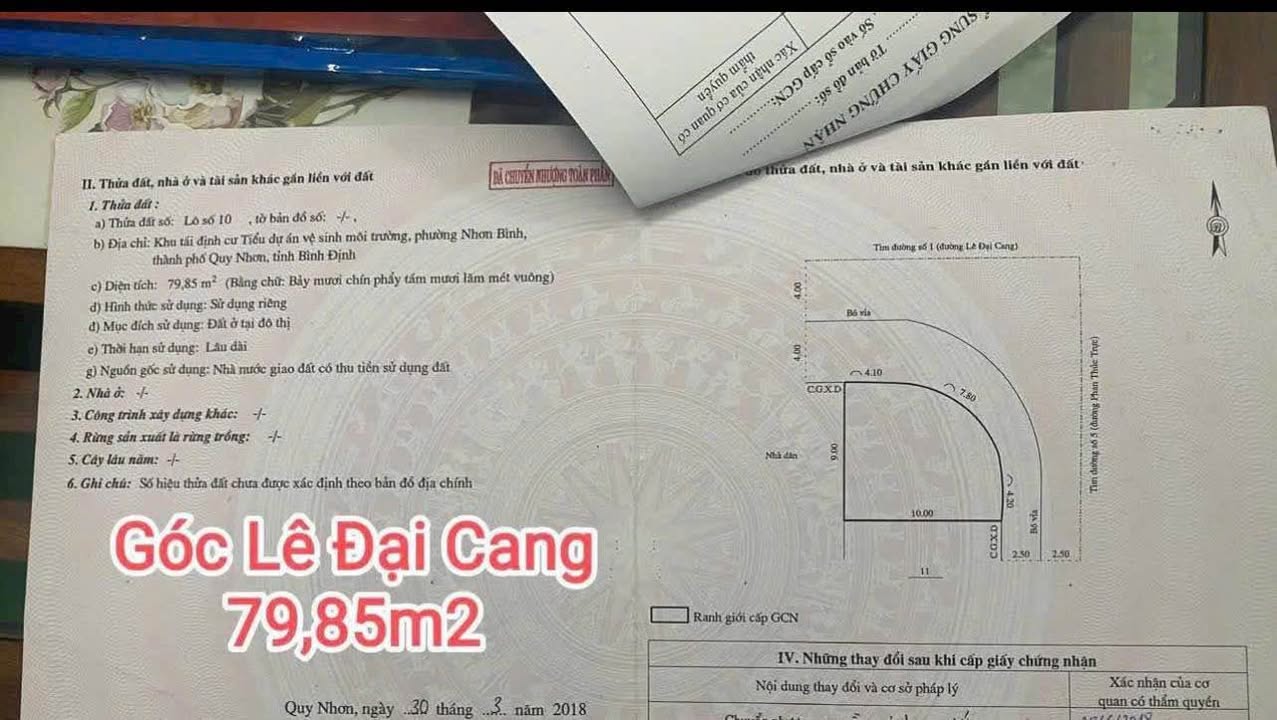 Đất nền góc 2 mặt tiền đường Lê Đại Cang, Quy Nhơn 80m² giá 4.6 tỷ - Cơ hội đầu tư hấp dẫn!