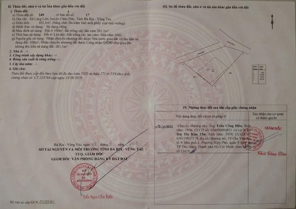 Đất Láng Lớn Châu Đức 301m² giá 1.25 tỷ - Bán gấp lô góc 2 mặt tiền!