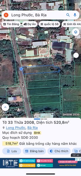 Đất nền Long Phước, Bà Rịa 520m² giá 1.95 tỷ - Đầu tư sinh lời ngay!