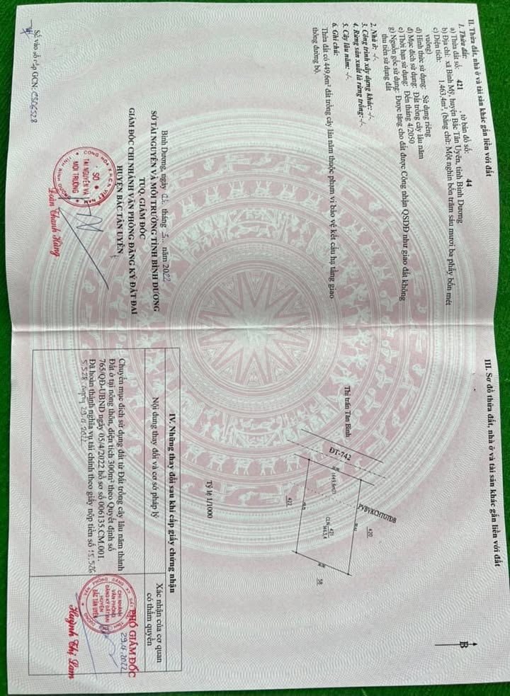 Đất mặt tiền 742 xã Bình Mỹ, Bắc Tân Uyên 1463m² giá 17 tỷ - Cơ hội đầu tư hấp dẫn!