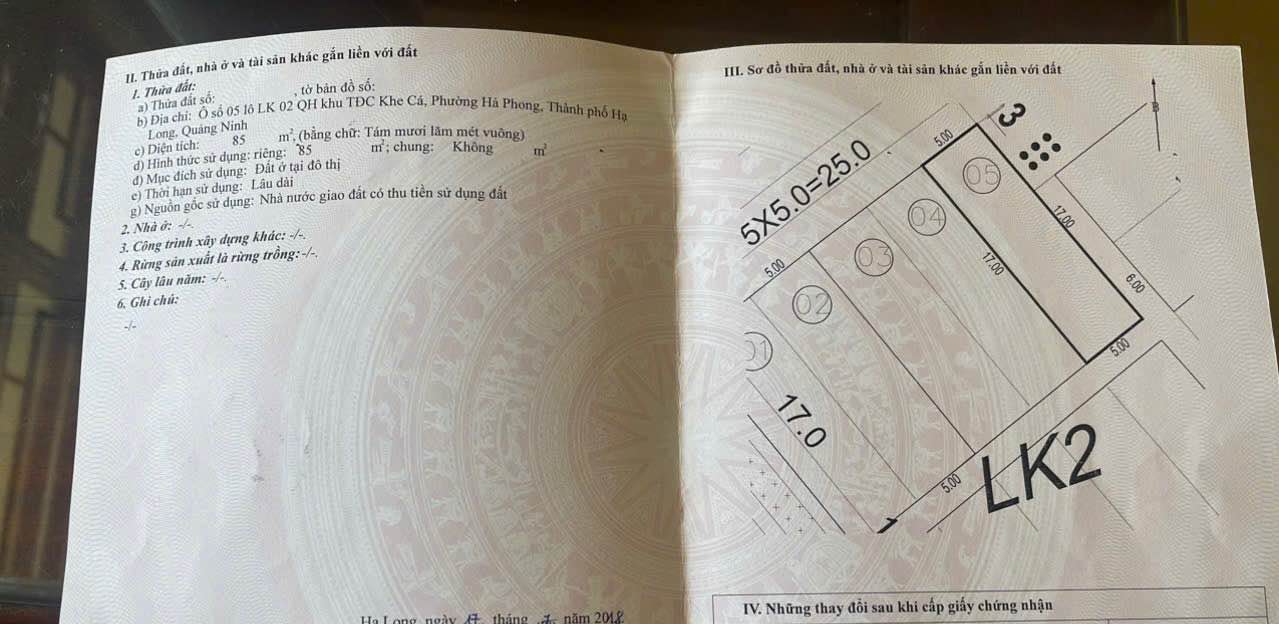 Đất nền Khe Cá LK2 Hạ Long 85m² giá 2.3 tỷ - Sổ đỏ chính chủ, đầu tư sinh lời!