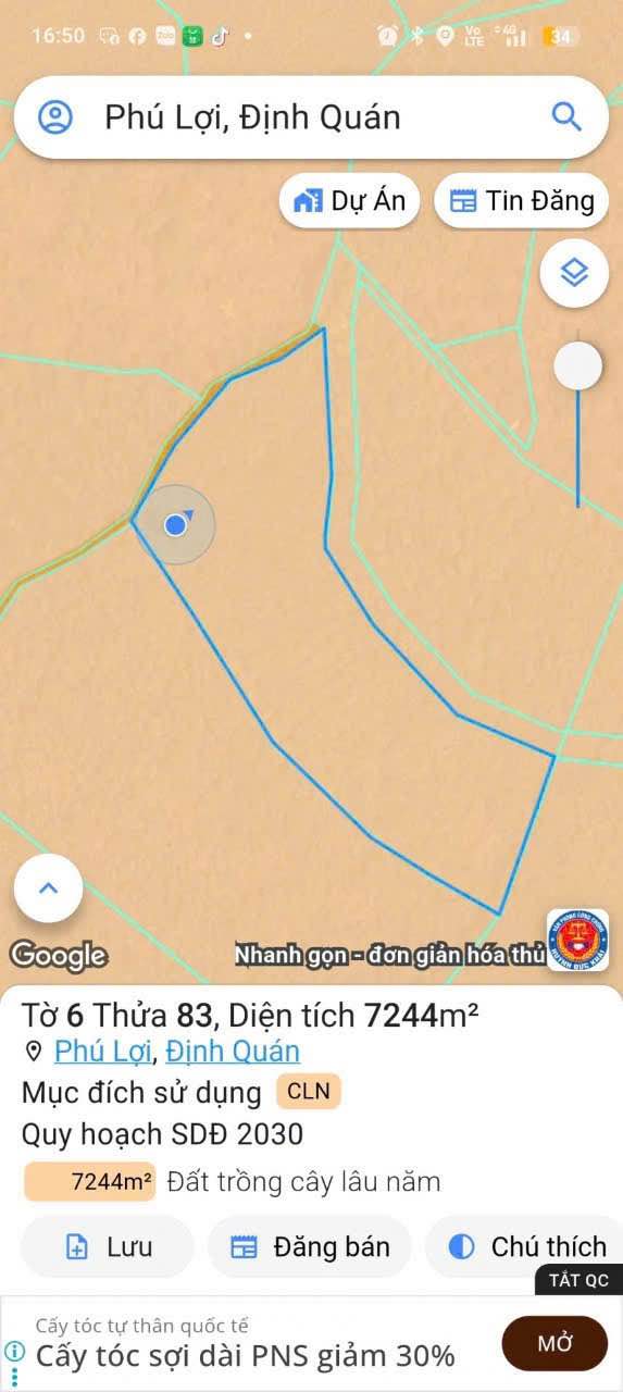 Đất thổ cư Phú Lợi, Định Quán, 2592m² giá 1.656 tỷ - Sổ cây lâu năm