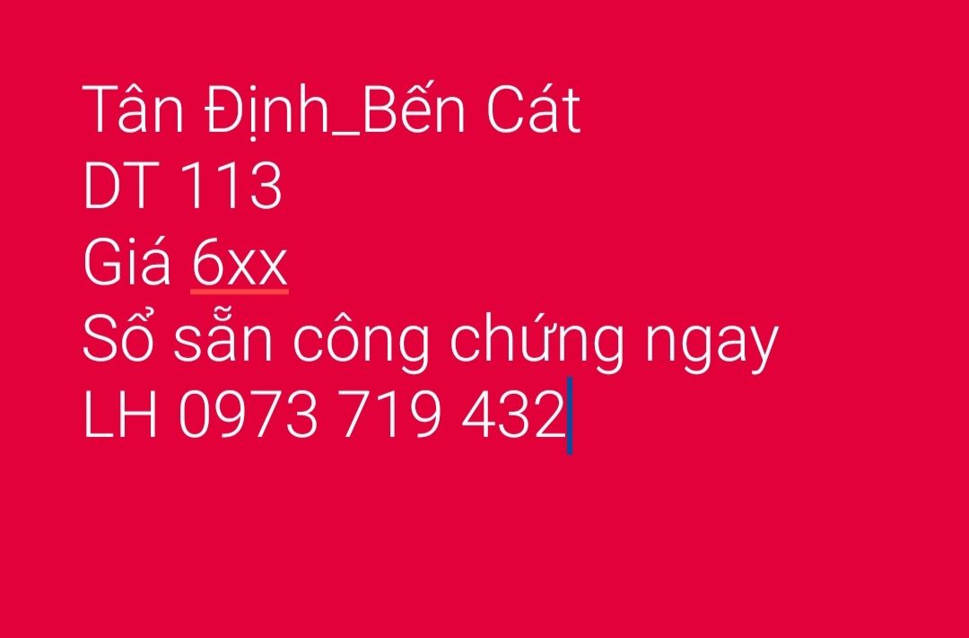 Đất nền Tân Định Bến Cát 113m² - Sổ đỏ chính chủ, công chứng ngay!