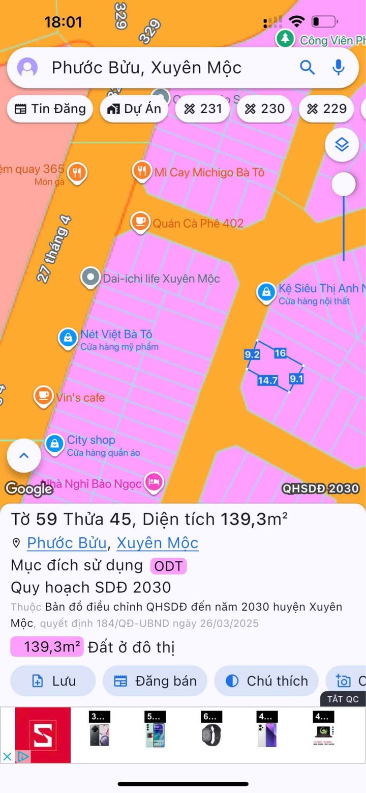 Đất tái định cư Phước Bửu 145.6m² giá 2 tỷ - Khu dân cư đông đúc, thuận tiện kinh doanh!