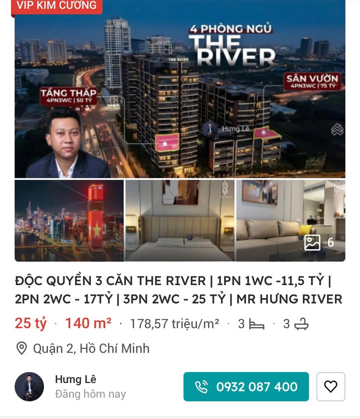 Căn hộ The River Thủ Thiêm 202m² giá 48-50 tỷ - View sông đẹp, thiết kế hiện đại!