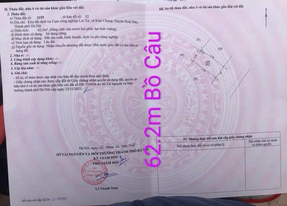 Đất dịch vụ cụm công nghiệp Lai Xá - Hoài Đức 62.2m² - Cơ hội đầu tư hấp dẫn!