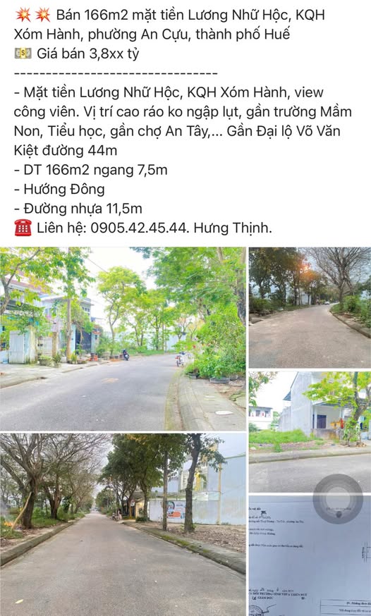 Đất nền mặt tiền Lương Nhữ Hộc, An Cựu 166m² giá 3.8 tỷ - Cơ hội vàng đầu tư!