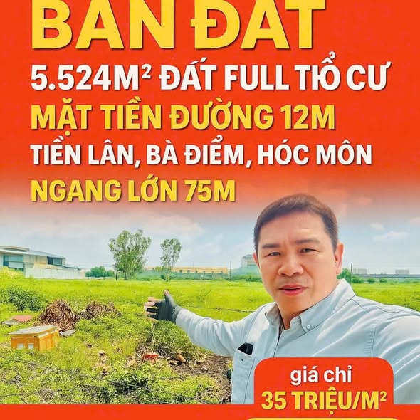 Đất thổ cư 5.524m² Bà Điểm Hóc Môn giá 35 tỷ - Đầu tư sinh lời cao!