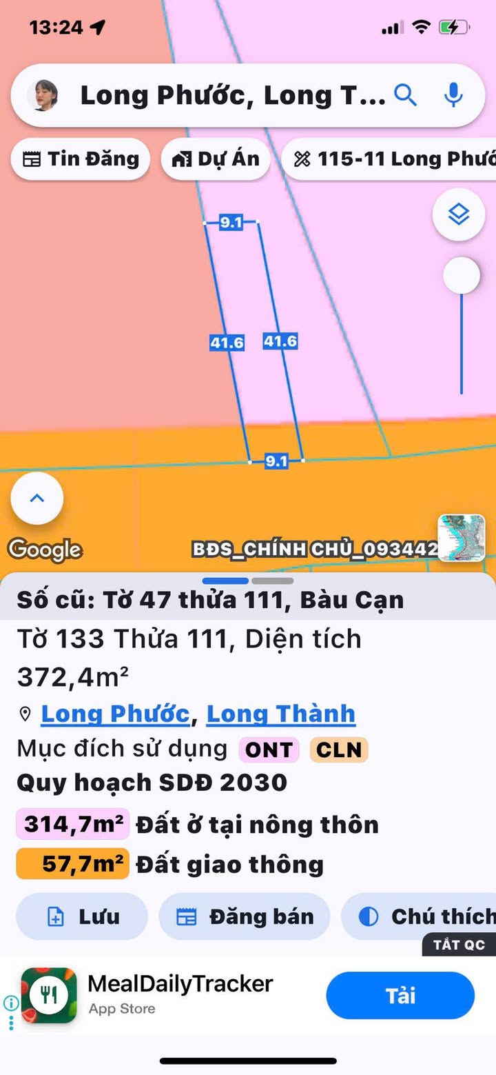 Đất thổ cư Bàu Cạn 372m² giá 6.5 tỷ - Mặt tiền đường lớn