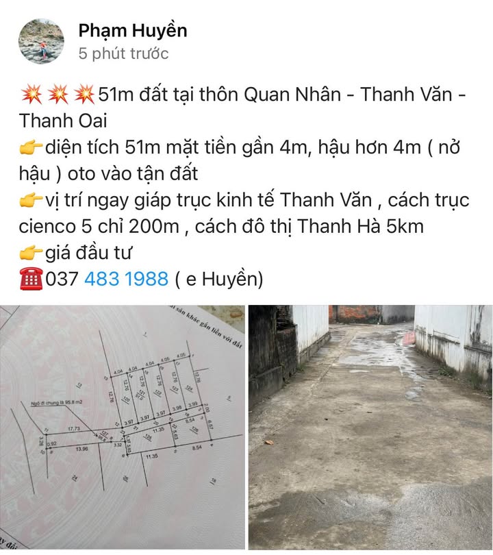 Đất nền 51m² tại thôn Quan Nhân, Thanh Oai - Vị trí đắc địa, đầu tư sinh lời!