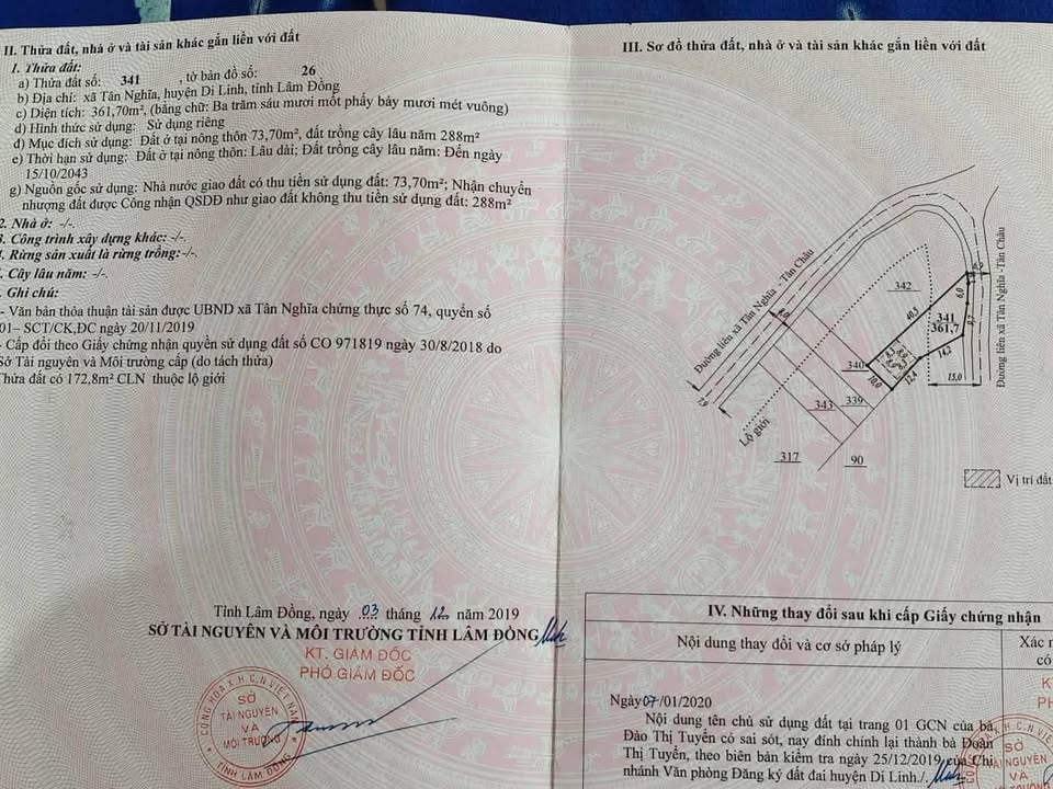 Đất thổ cư 378m² tại Tân Nghĩa, Di Linh - Giá chỉ 1.5 tỷ VND!