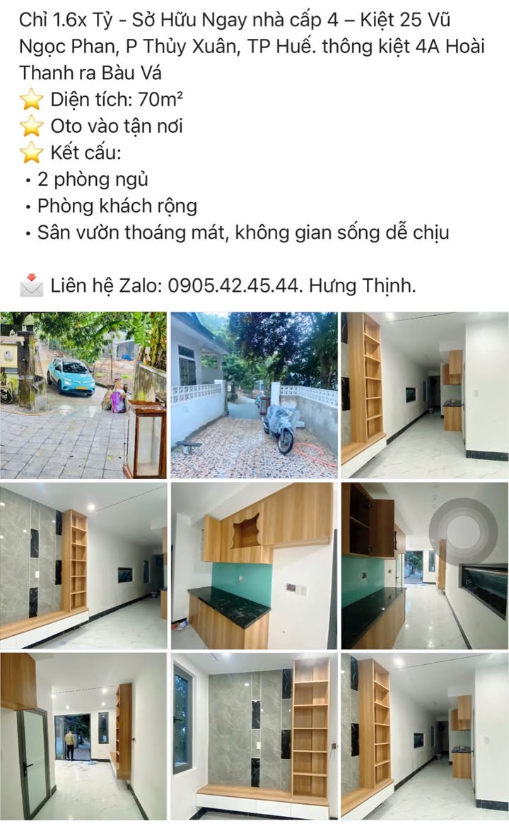 Nhà cấp 4 Kiệt 25 Vũ Ngọc Phan, Thủy Xuân 70m² giá 1.6 tỷ - Sẵn sàng vào ở ngay!