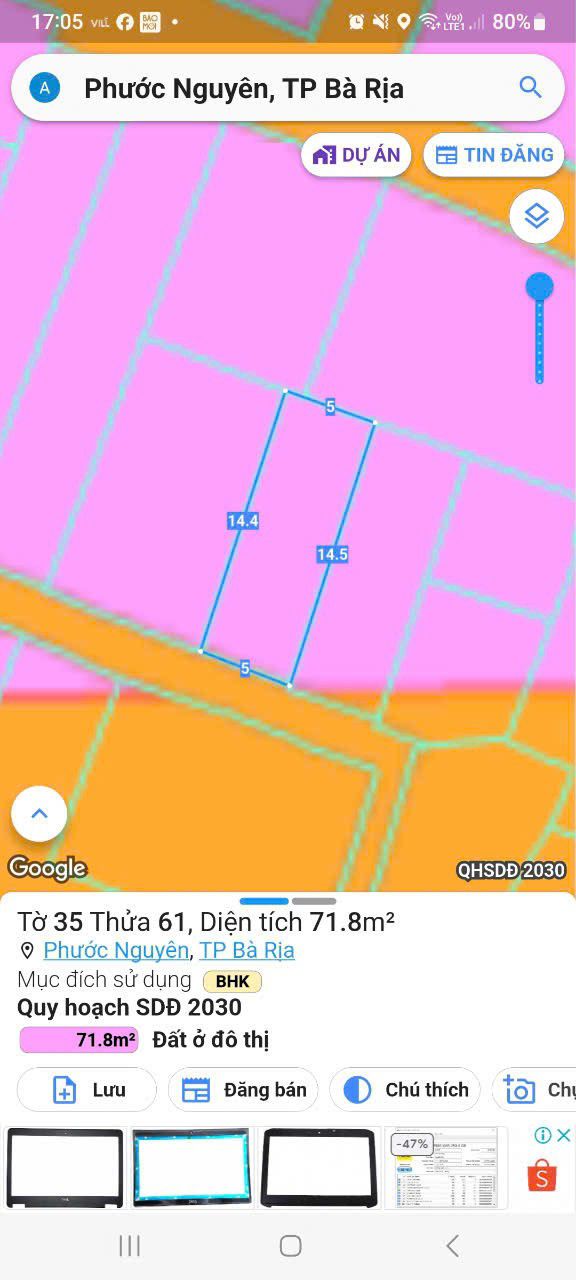 Đất ở đô thị Phước Nguyên Bà Rịa 73m² - Chính chủ bán gấp!