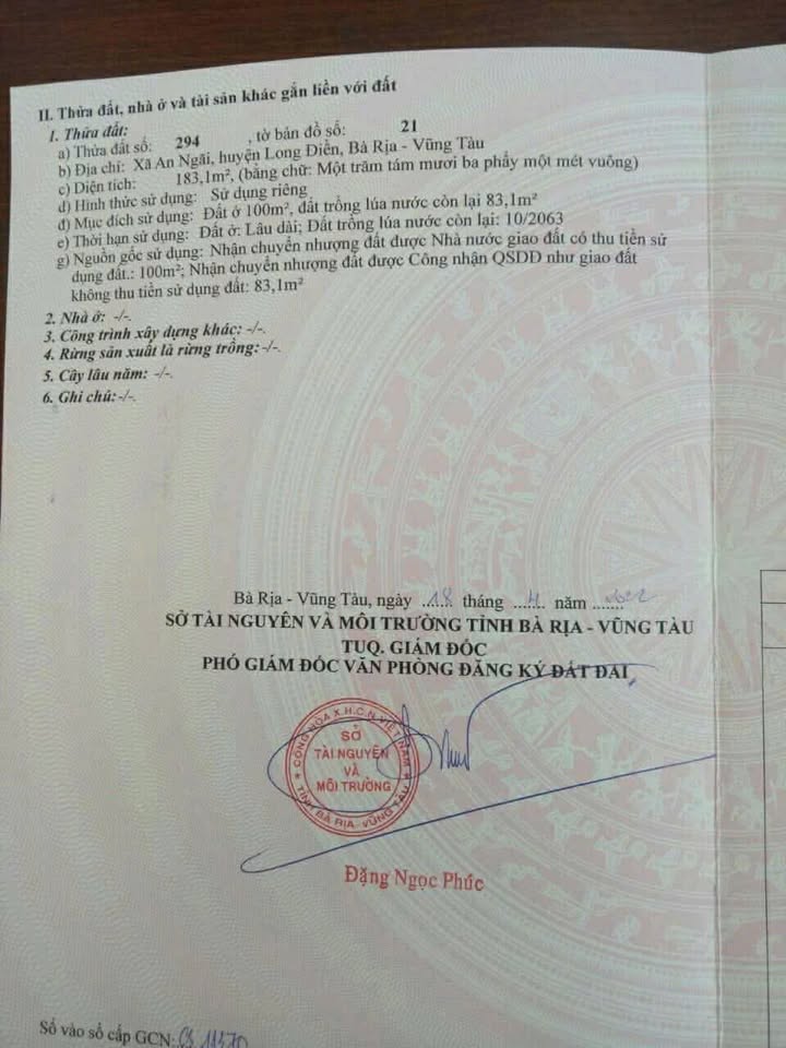 Đất nền An Ngãi - Long Điền 183.1m² giá 2.2 tỷ - Cơ hội đầu tư hấp dẫn!