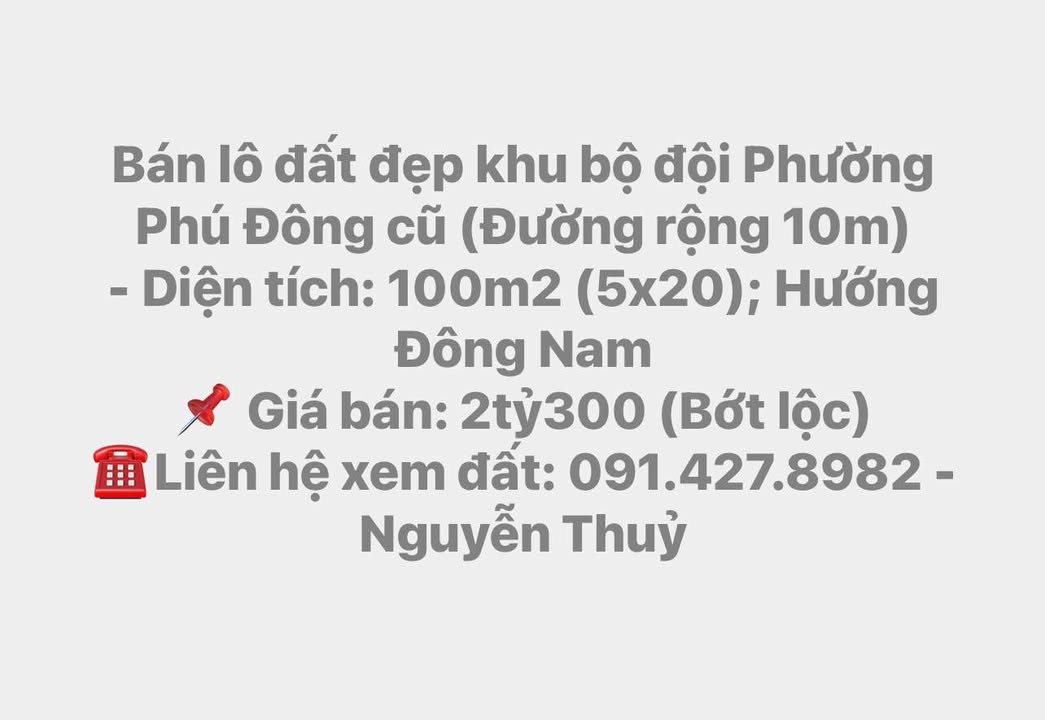 Đất đẹp Phú Đông Tuy Hòa 100m² giá 2.3 tỷ - Bớt lộc cho người thiện chí!