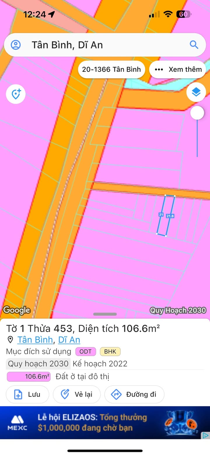 Đất Tân Đông Hiệp, Dĩ An 106m² giá 2.55 tỷ - Cơ hội đầu tư hiếm có!