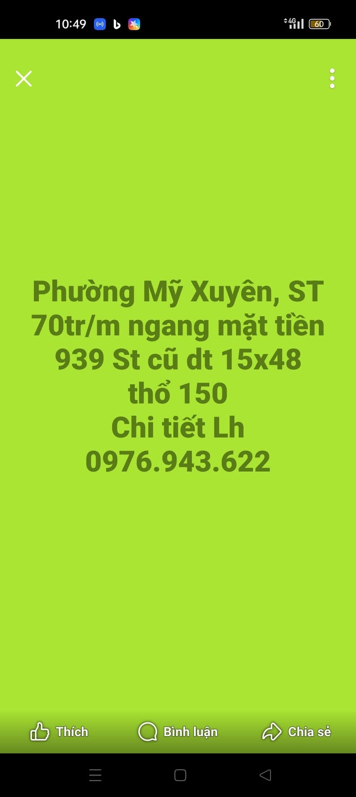 Đất thổ cư mặt tiền đường 939, phường Mỹ Xuyên, 720m² - Cơ hội đầu tư tuyệt vời!