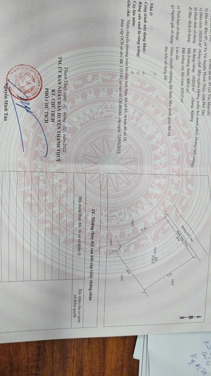 Đất nền Tu Vũ Thanh Thủy 1020m² giá 3 tỷ - Cơ hội đầu tư sinh lời!