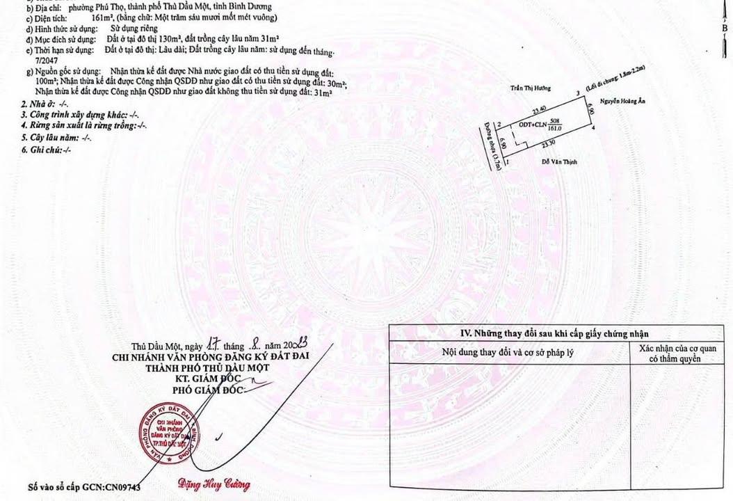 Đất thổ cư Phú Thọ Thủ Dầu Một 161m² giá 5 tỷ - Hướng Tây, đường nhựa thông thoáng!
