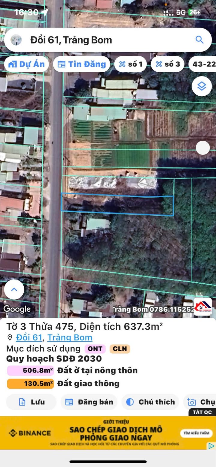 Đất nền mặt tiền Xã An Viễn, Trảng Bom 637m² giá 5,5 tỷ - Đầu tư sinh lời ngay!