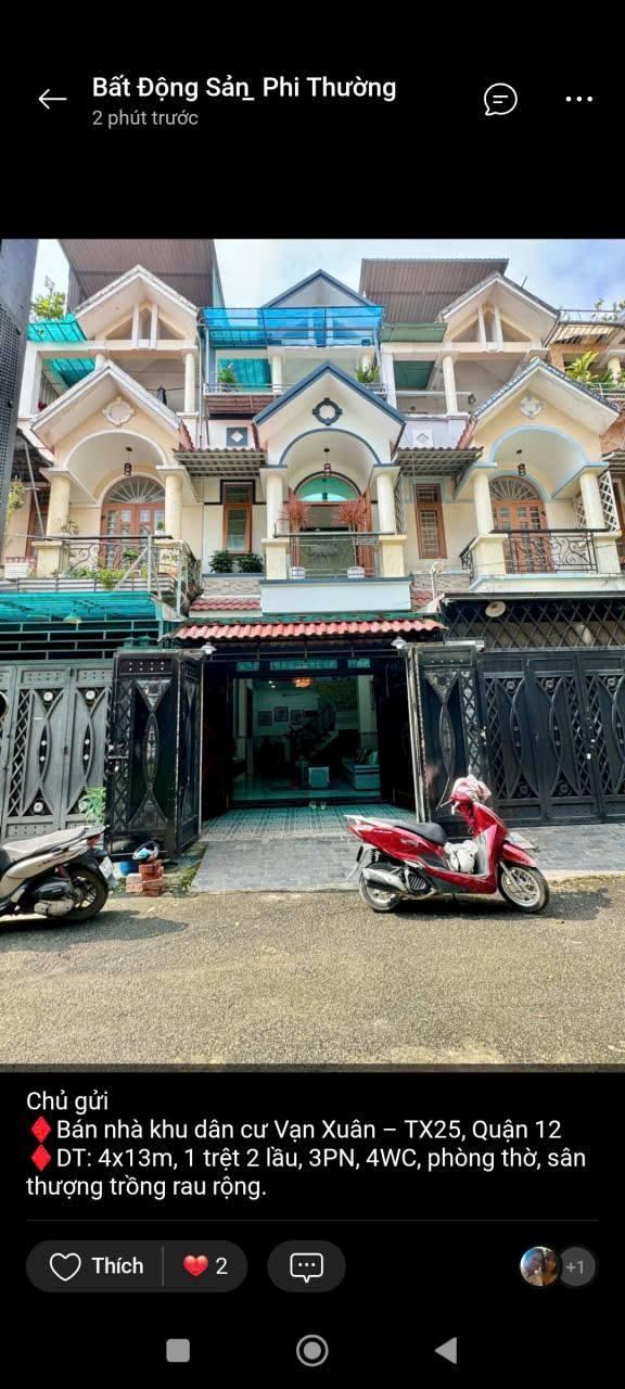 Bán nhà khu dân cư Vạn Xuân, quận 12, 52m² giá 5.6 tỷ - Ô tô tránh nhau, gần chợ