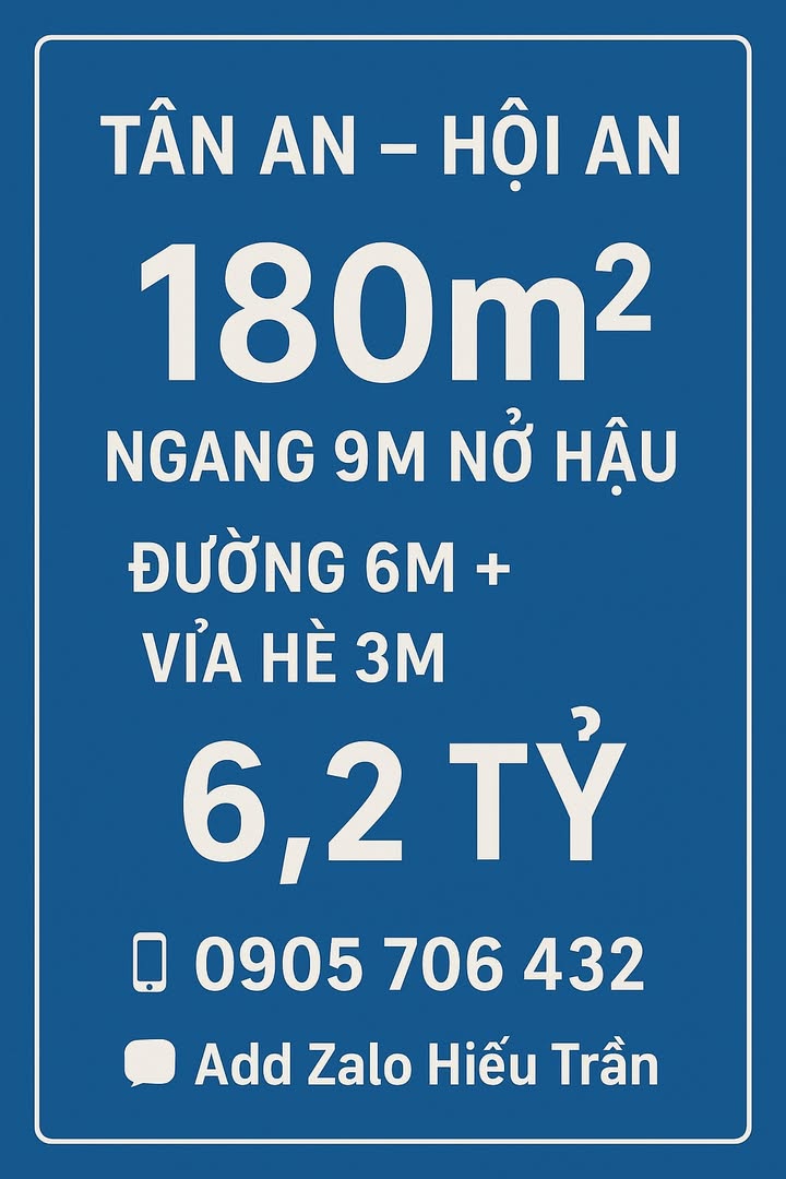 Đất nền Tân An, Hội An 180m² giá 6.2 tỷ - Đầu tư sinh lời ngay!