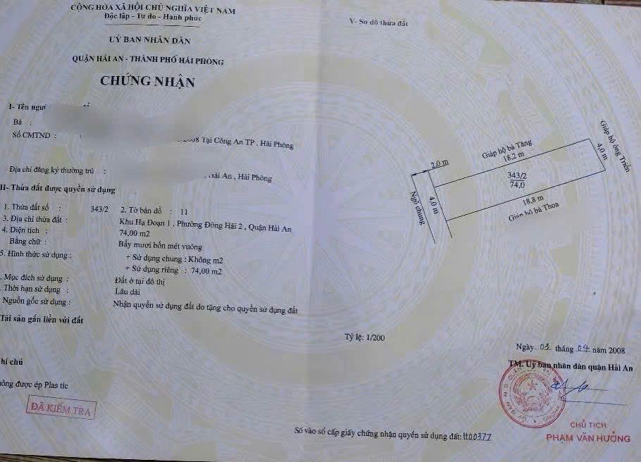 Đất nền Đông Hải 2, Hải An 74m² giá 1.961 tỷ - Hướng Tây Nam, sổ hồng chính chủ!