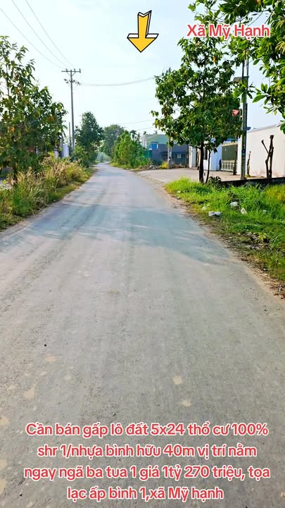 Đất thổ cư 120m² tại Mỹ Hạnh, Đức Hòa - Giá chỉ 1.27 tỷ, cơ hội đầu tư tuyệt vời!