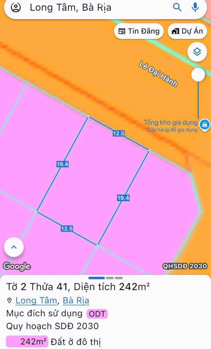 Đất biệt thự DIC4 mặt tiền Nguyễn Lân, Long Tân, Bà Rịa 242m² - Giá chỉ 6.5 tỷ!
