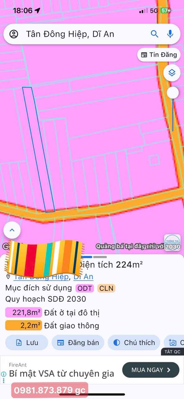 Đất nền Tân Đông Hiệp, Dĩ An 224m² giá 3.6 tỷ - Cơ hội đầu tư tuyệt vời!
