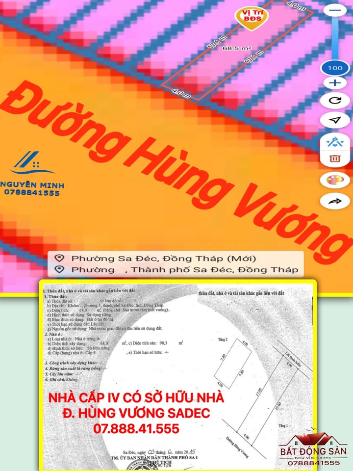 Nhà cấp IV mặt tiền đường Hùng Vương, Sa Đéc 68m² - Đầu tư sinh lời hấp dẫn!
