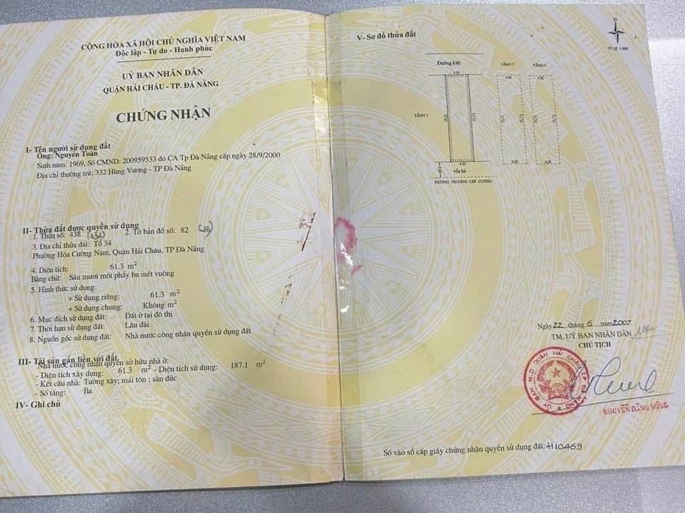 Nhà 3 tầng 2 mặt tiền Trương Chí Cương, Hải Châu 61m² giá 7 tỷ - Sổ hồng chính chủ!