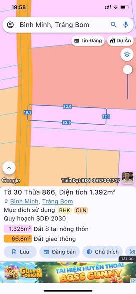 Đất nền mặt tiền đường 30, xã Bình Minh, 1392m² giá 8.35 tỷ - Cơ hội đầu tư tuyệt vời!