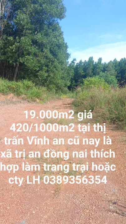 Đất nền xã Trị An, Vĩnh Cửu 3600m² giá 420 triệu - Bán gấp chính chủ!