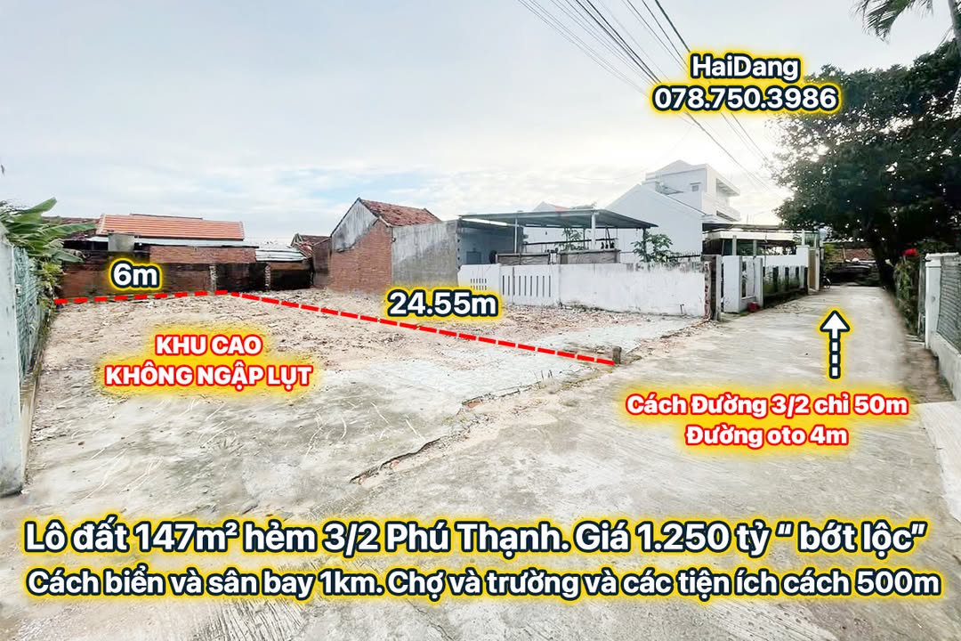 Đất nền 147m² hẻm đường 3/2, phường Phú Thạnh giá 1.25 tỷ - Tiềm năng đầu tư lớn!