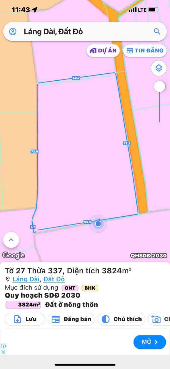 Đất nền Láng Dài 3.823,8m² giá 6,5 tỷ - Sổ đỏ chính chủ, pháp lý rõ ràng!