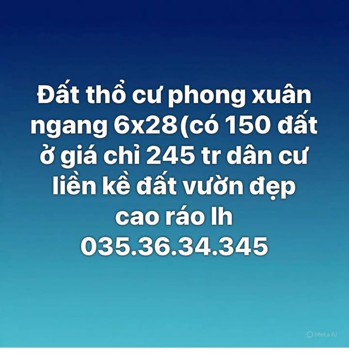 Đất thổ cư Phong Xuân, Phong Điền 168m² giá 245 triệu - Sổ hồng chính chủ