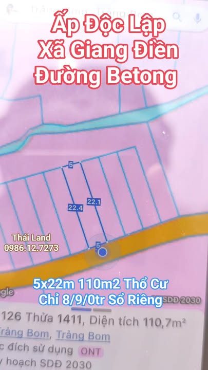 Đất nền 110m² tại Giang Điền, Trảng Bom - Chính chủ cần bán gấp 890 triệu!