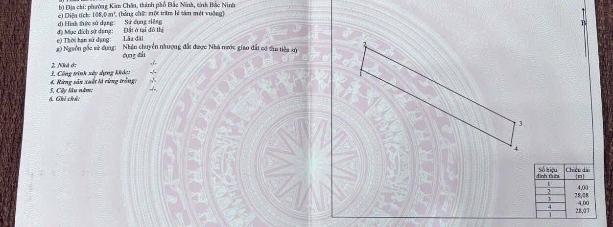 Đất nền Kim Chân, Bắc Ninh 108m² giá 2 tỷ - Cơ hội đầu tư tiềm năng!