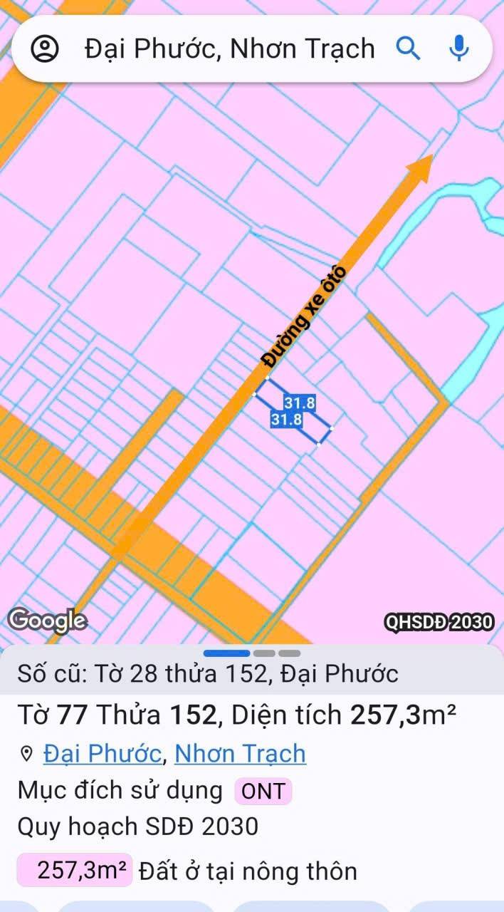 Đất nền thổ cư 128m² tại đường Lý Thái Tổ, Nhơn Trạch - Giá chỉ 2.112 tỷ!