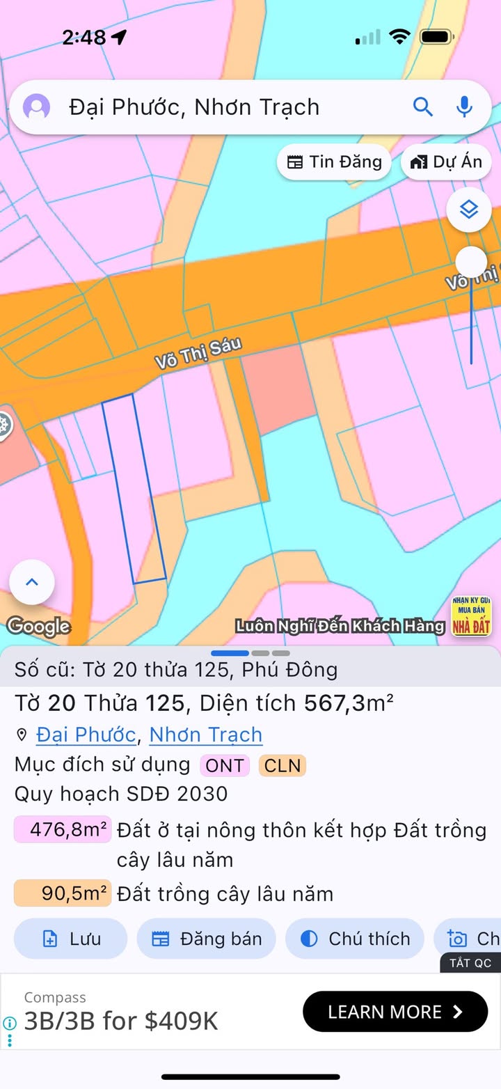 Đất nền mặt tiền Võ Thị Sáu, xã Phú Đông, 567m² - Đầu tư sinh lời ngay!