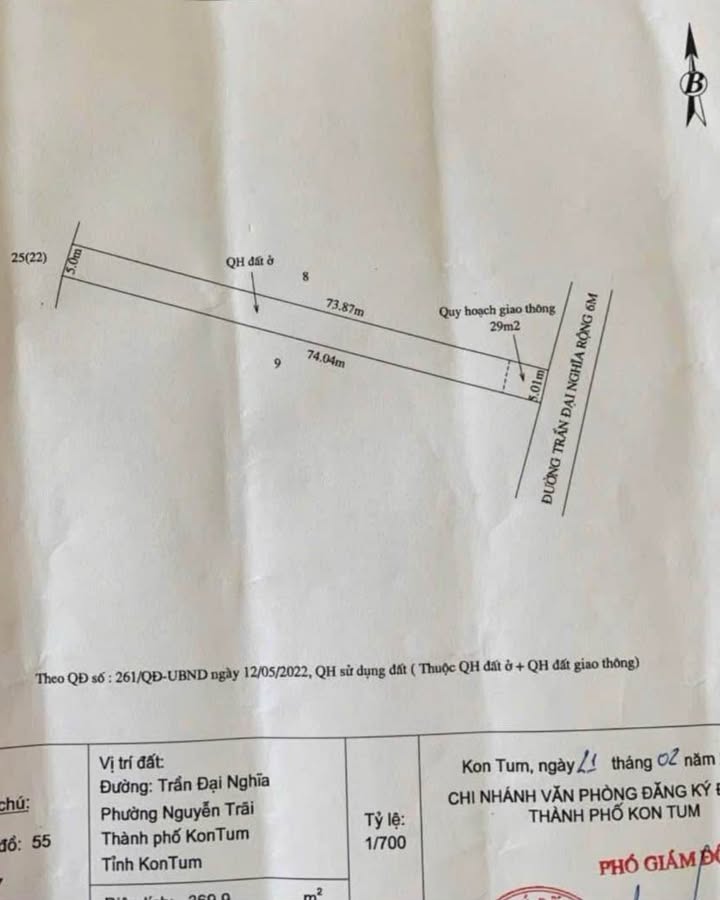 Đất nền mặt tiền đường Trần Đại Nghĩa, TP. Kon Tum 375m² giá 950 triệu - Cơ hội đầu tư không thể bỏ lỡ!