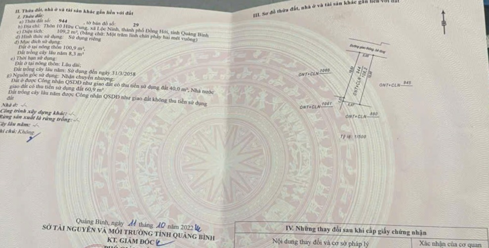 Bán đất thôn 10 Hữu Cung - 109,2m² chỉ 1 tỷ - Đầu tư sinh lời tại Đồng Hới!