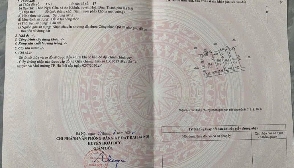 Đất nền An Khánh Hoài Đức 50m² giá 4 tỷ - Chính chủ bán gấp!