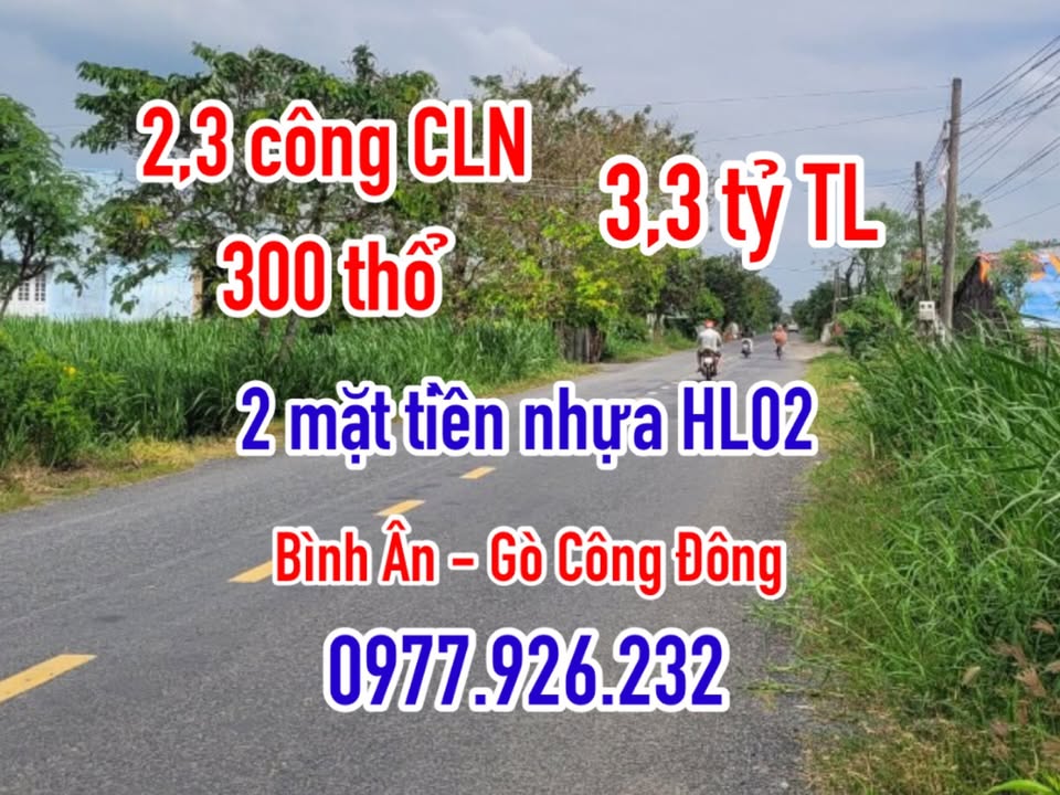 Đất thổ vườn Gò Công Đông 2300m² giá 3.3 tỷ - Mặt tiền 2 đường nhựa