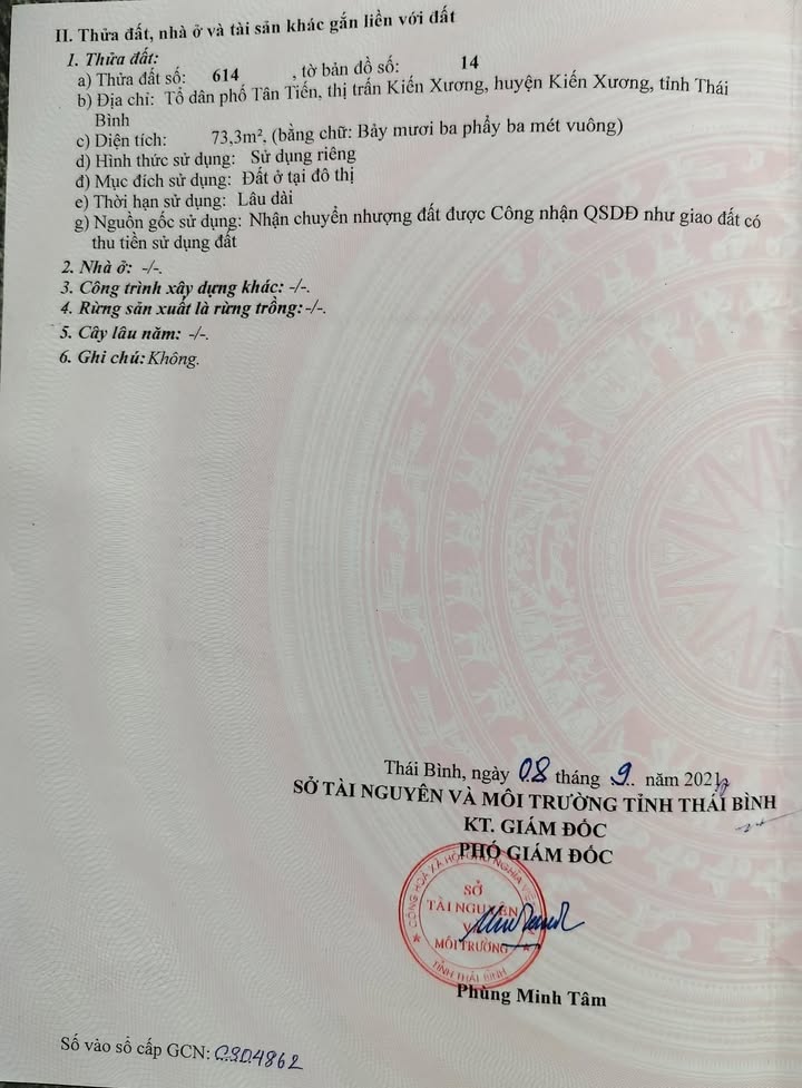 Đất nền ngõ 73m² Tổ dân phố Tân Tiến, Thị trấn Kiến Xương - Cơ hội đầu tư hấp dẫn!