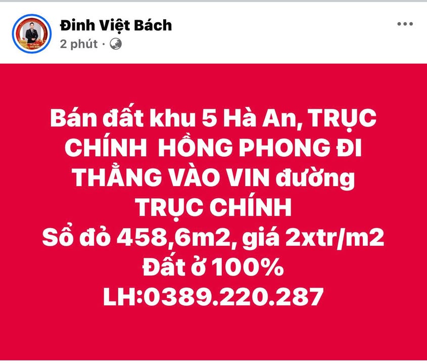 Đất nền khu 5 Hà An, Quảng Yên 458m² giá tốt - Sổ đỏ chính chủ
