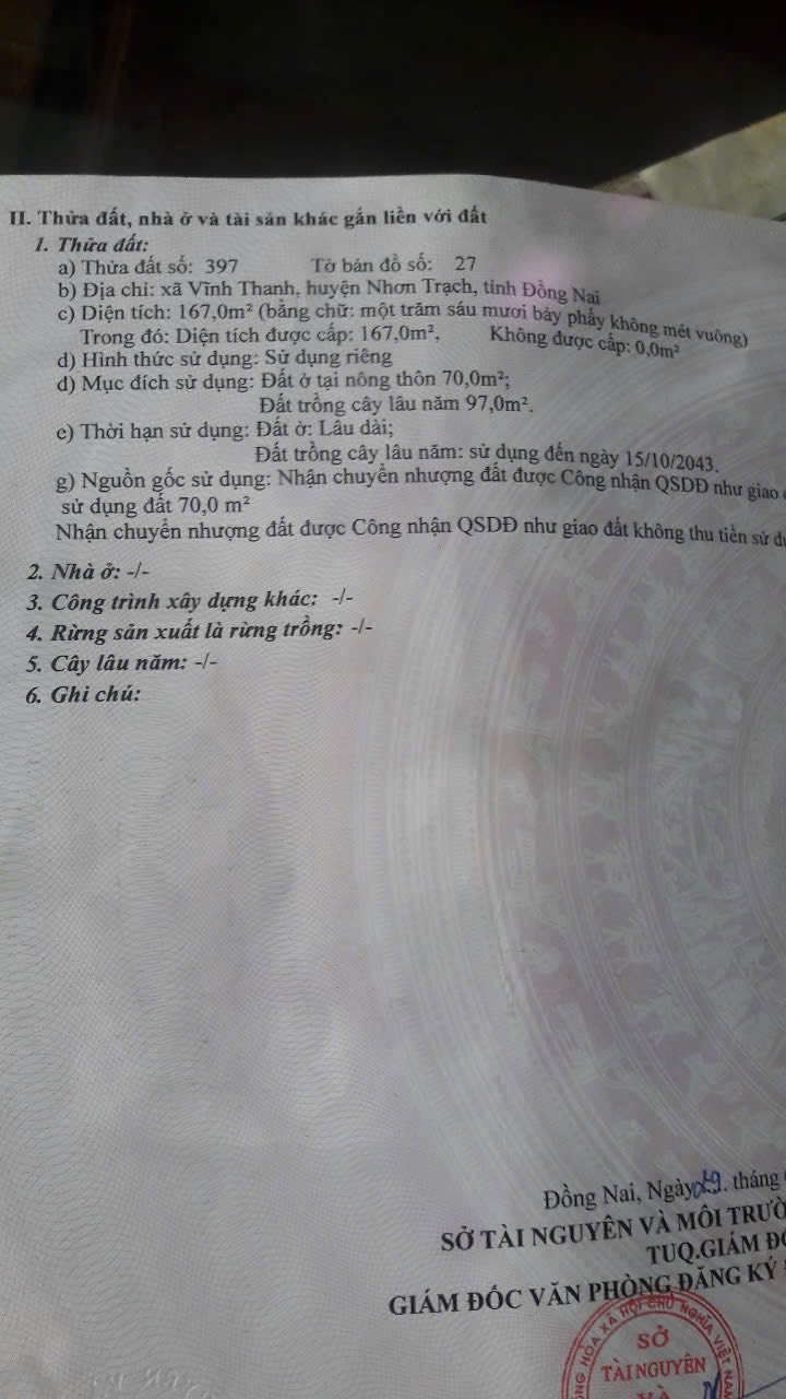 Đất thổ cư Vĩnh Thanh Nhơn Trạch 167m² giá 1.7 tỷ - Cơ hội đầu tư tiềm năng!