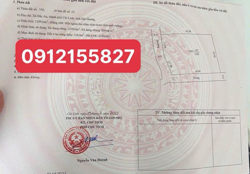 Đất nền Bắc An - TP Chí Linh 1299m² giá 3 tỷ - Cơ hội đầu tư hấp dẫn!